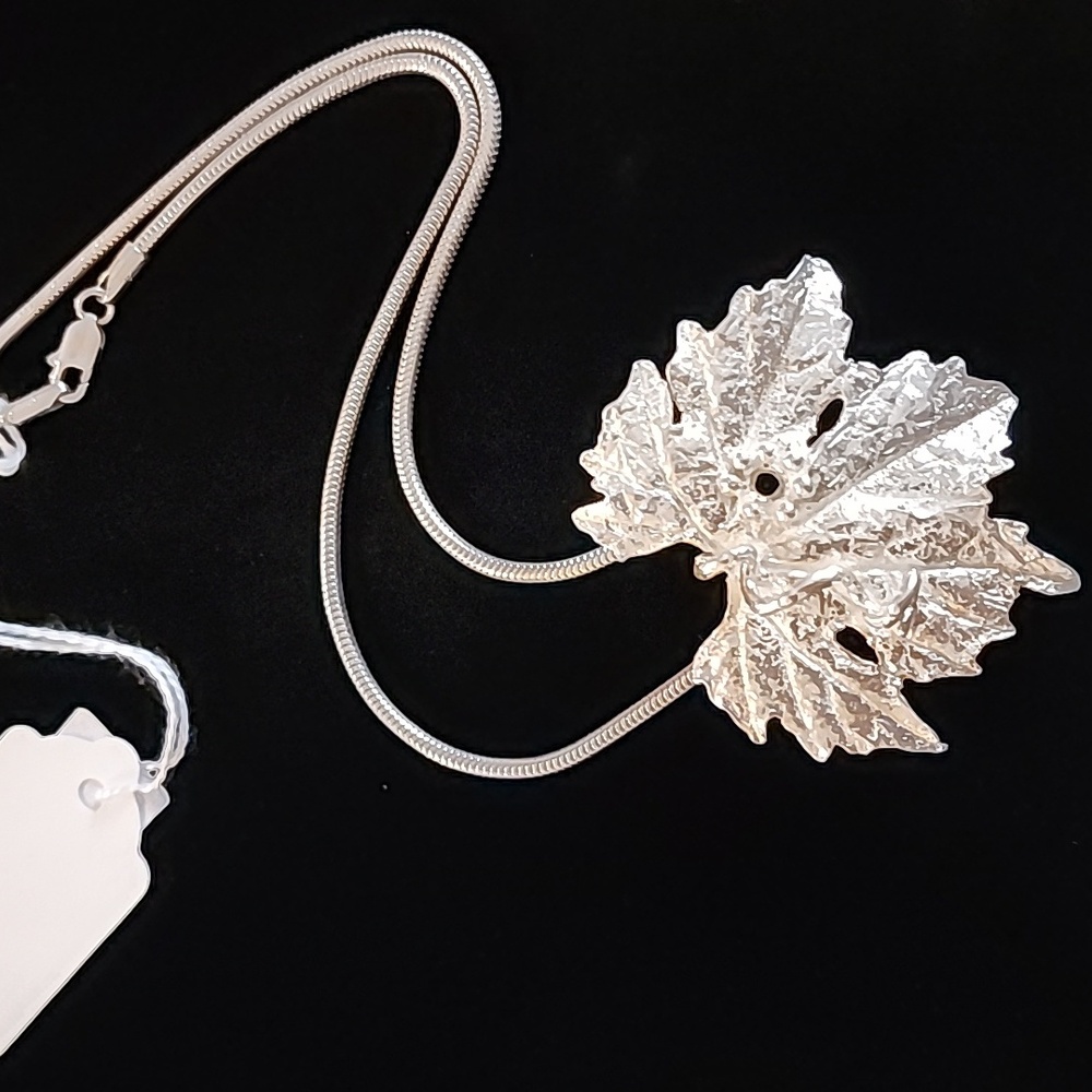 Handmade One-of-a-Kind Sterling Silver Grape Leaf Necklace - Picture 5 of 6
